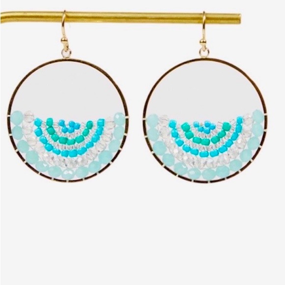 🍒3/$30 New Aqua Seed Bead Open Hoops - Picture 2 of 3